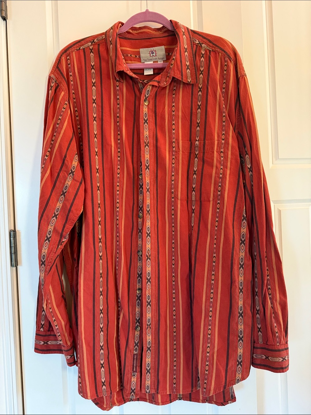 The Territory Ahead Red & Tan Striped Casual Button-Down Shirt